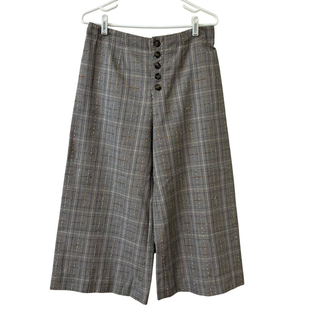 By Anthropologie Womens Size 6 Petite Roma Plaid Chenille Wide Leg Crop Trousers